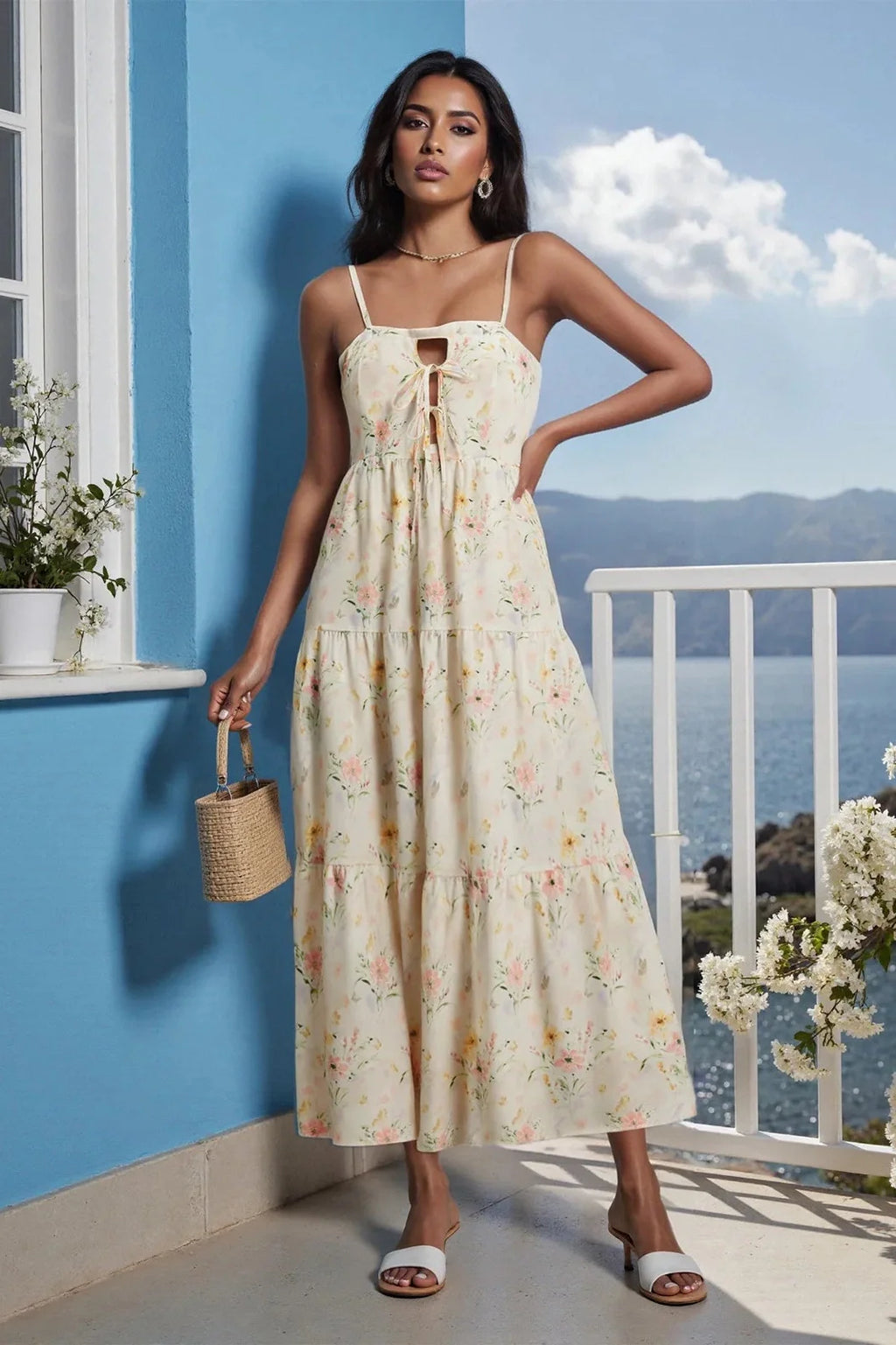 Elegant Sleeveless Tie-Up Maxi Dress
