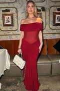 Off-Shoulder Backless Strapless Sleeveless See Through Maxi Dress