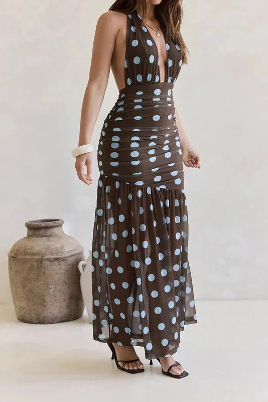 Sleeveless Slim High Waist Backless Printed Maxi Dress