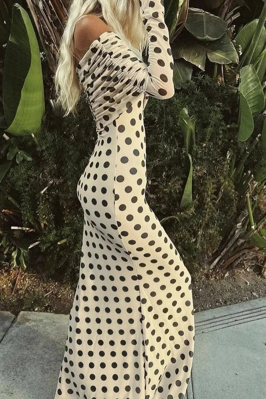 Off-Shoulder High Waist Long Sleeve Slim Maxi Dress