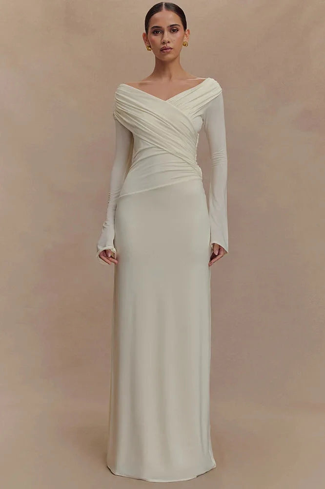 V Neck Long Sleeve High Waist Bodycon Maxi Dress