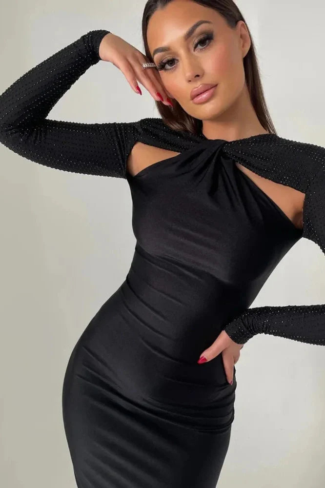 Hollow Out Long Sleeve Bodycon Maxi Dress