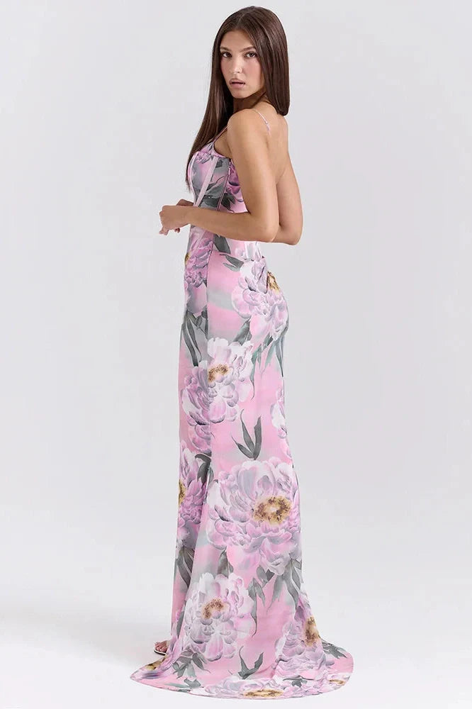Floral Spaghetti Strap Sleeveless Backless Maxi Dress
