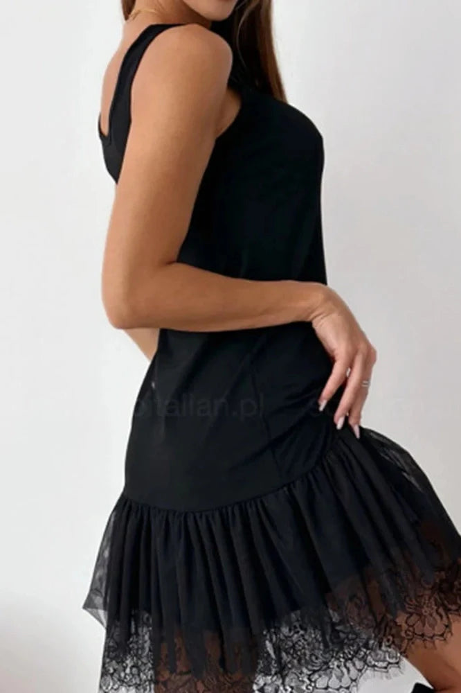 Elegant U-Collar High Waist Slim Lace Sleeveless Mini Dress
