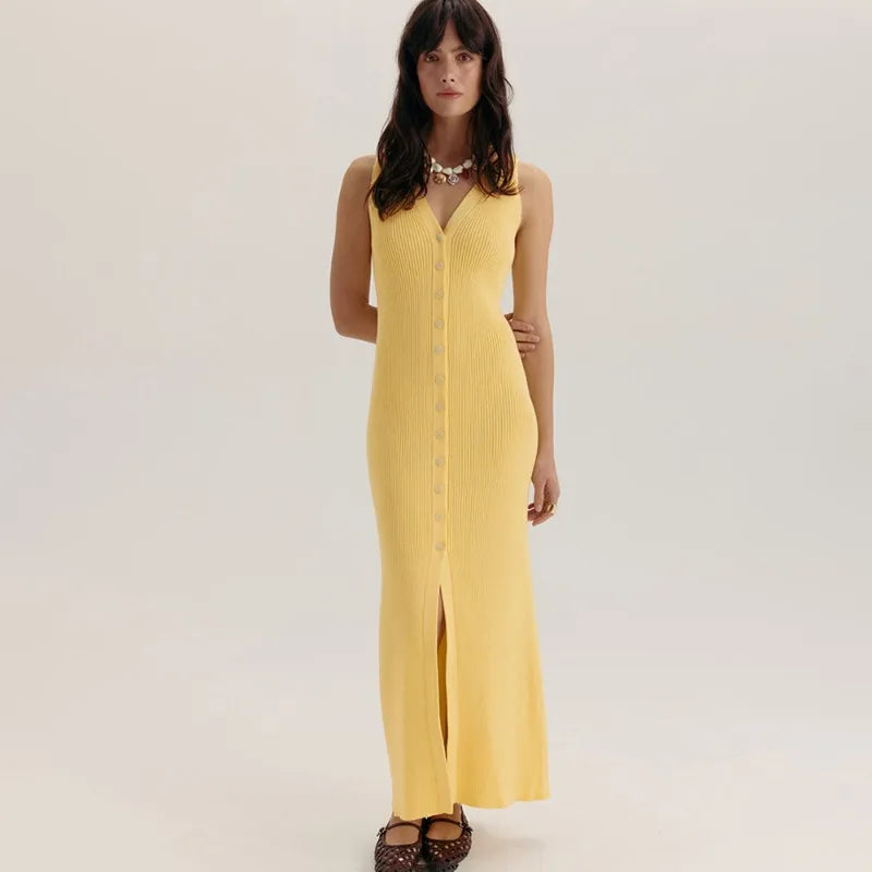 Elegant V-Neck Sleeveless Patchwork Maxi Dress