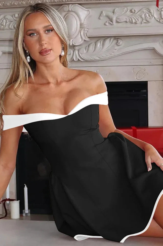 Off-shoulder Strapless Sleeveless High Waist A-line Mini Dress