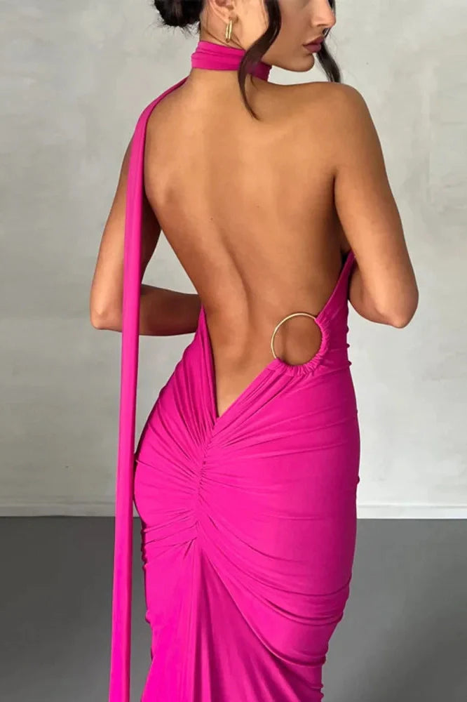 Oblique Shoulder Sleeveless Backless Maxi Dress