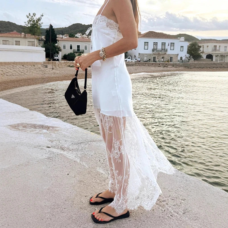 Lace Spaghetti Strap Loose Maxi Dress