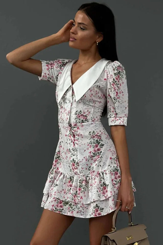 Short Sleeve Turn-down Collar Mini Dress