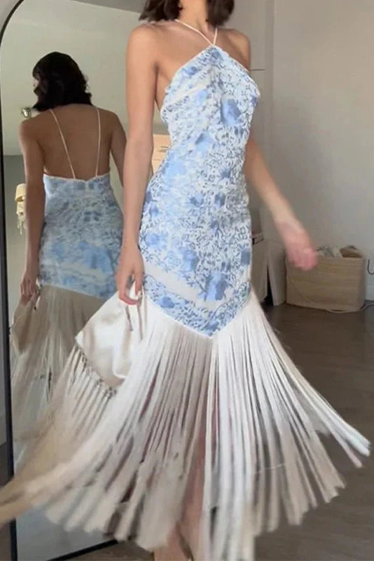 Elegant High Waist Backless Maxi Dress