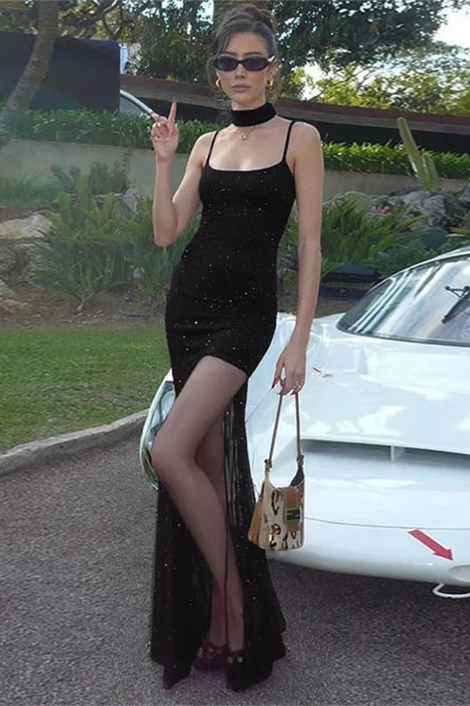 Lace-Up See-Through Backless Slim Bodycon Maxi Dress