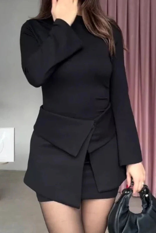 Slim O-Neck Bodycon Long Sleeve Mini Dress