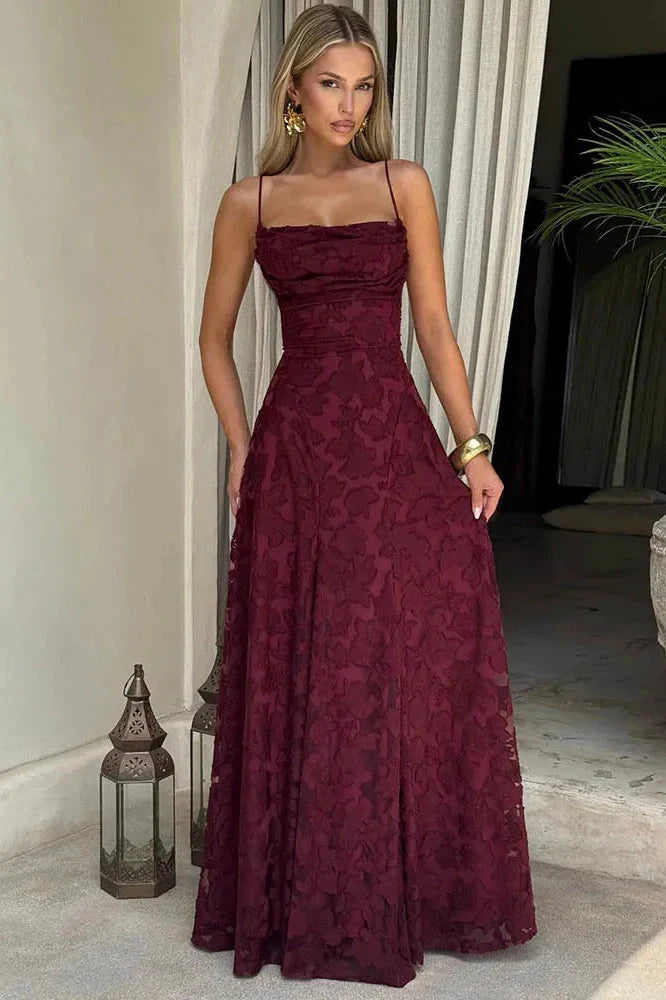 Spaghetti Strap Backless Off-Shoulder Sleeveless Lace-Up Maxi Dress