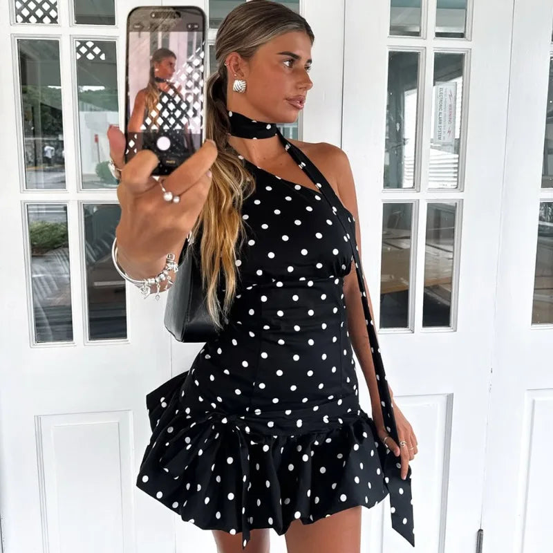 Polka Dot Scarf Ribbon Mini Dress