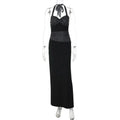 Polka Printed Lace-Up V-Neck Patchwork Maxi Dress