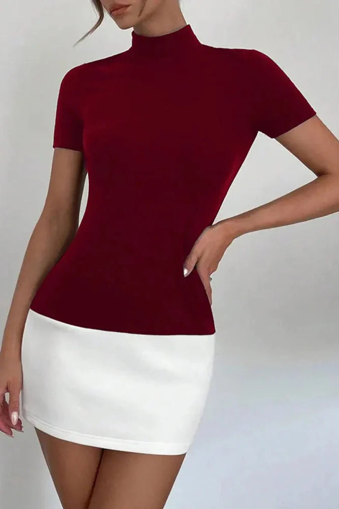 Short Sleeve High Waist Patchwork Bodycon Mini Dress