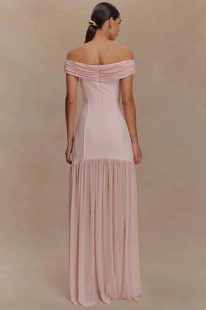 Off-Shoulder Backless Patchwork Sleeveless Pleated Maxi Dress