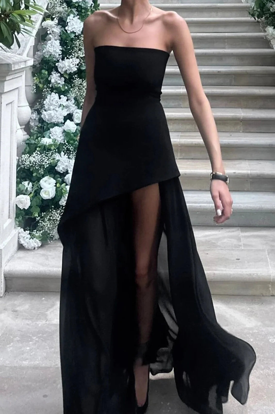 Off-Shoulder High Split Strapless Sleeveless Maxi Dress