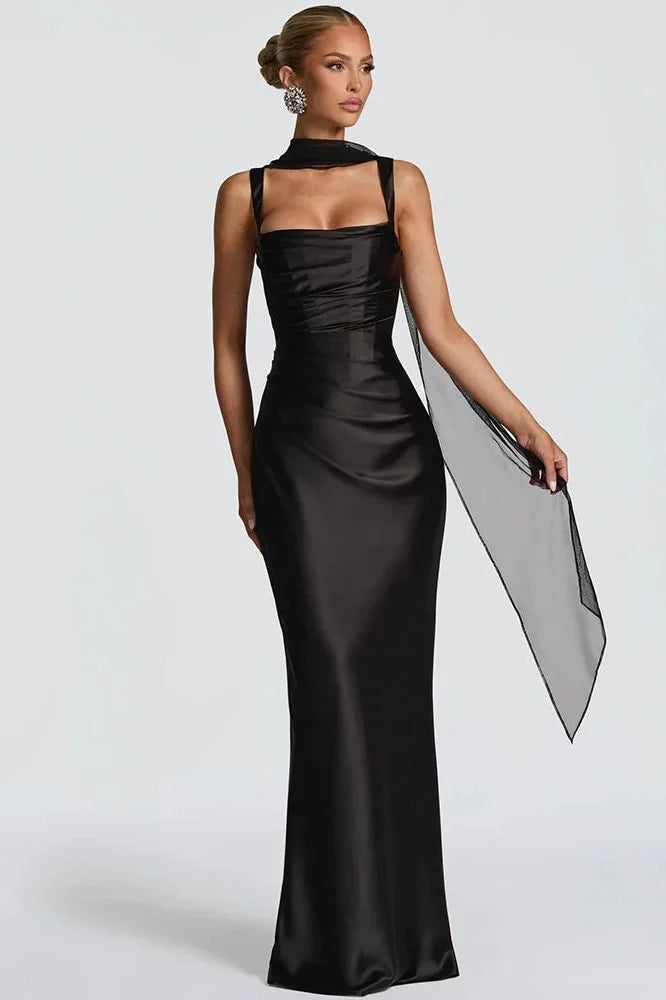 Backless Off-Shoulder Sleeveless Lace-Up Bodycon Maxi Dress