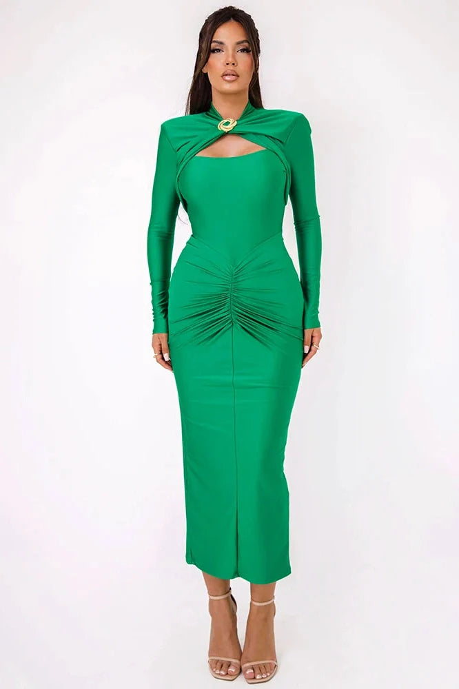 Elegant Hollow Out Long Sleeve Maxi Dress