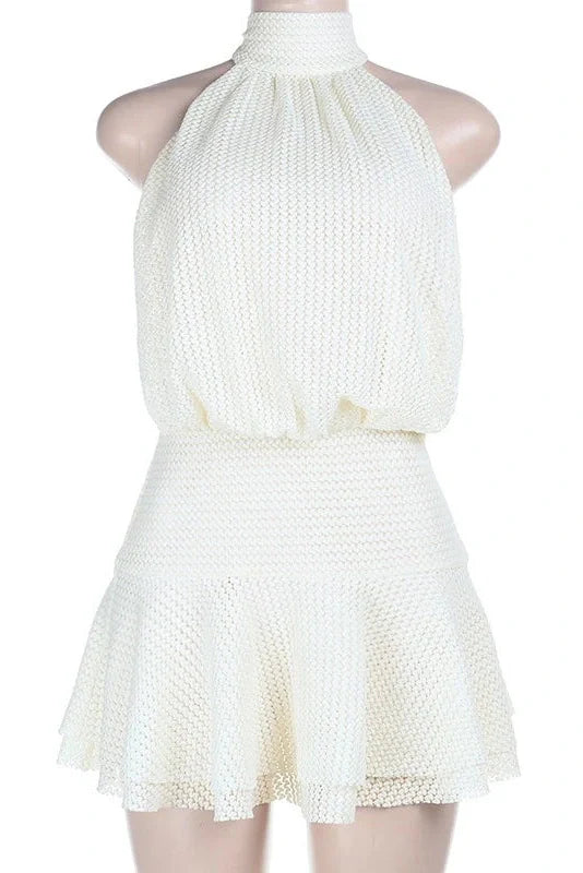 Elegant Sleeveless Backless Lace-Up Mini Dress