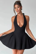 Deep V Neck Sleeveless Backless High Waist A-line Mini Dress