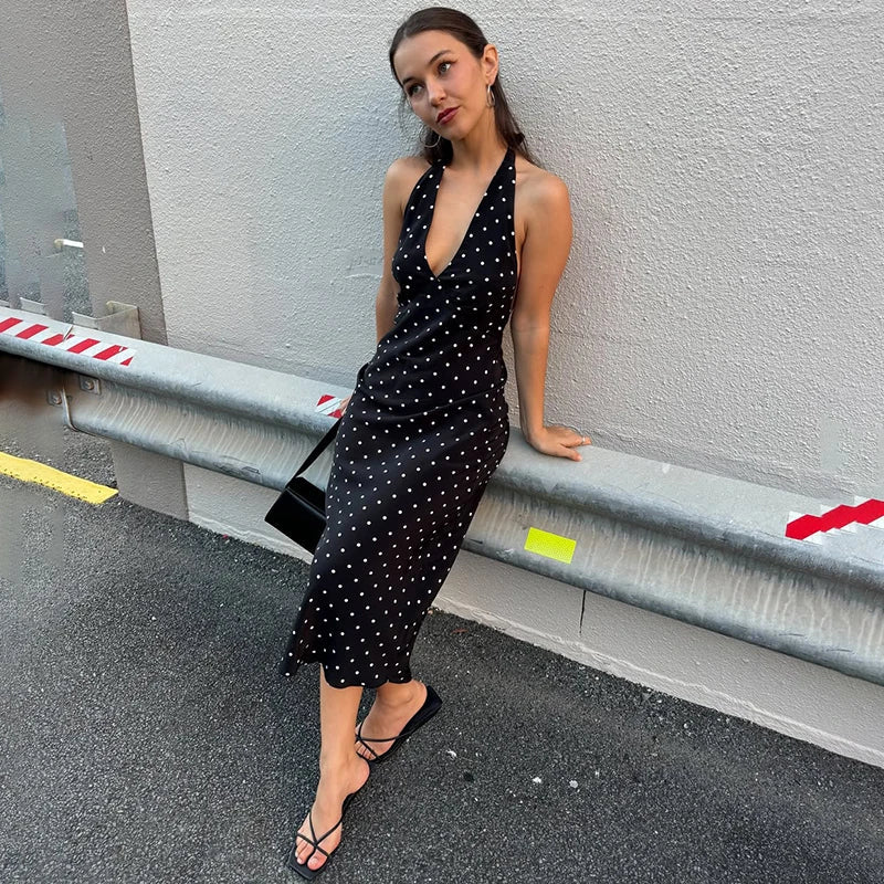 Printed Backless Bodycon Midi Dress