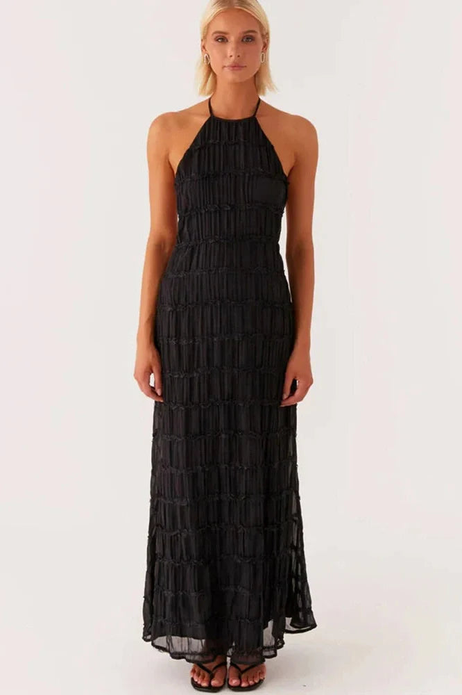 Backless Lace-up Sleeveless Pleated Maxi Dress
