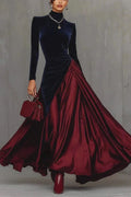 Elegant High Waist Pleated Slim Long Sleeve Maxi Dress