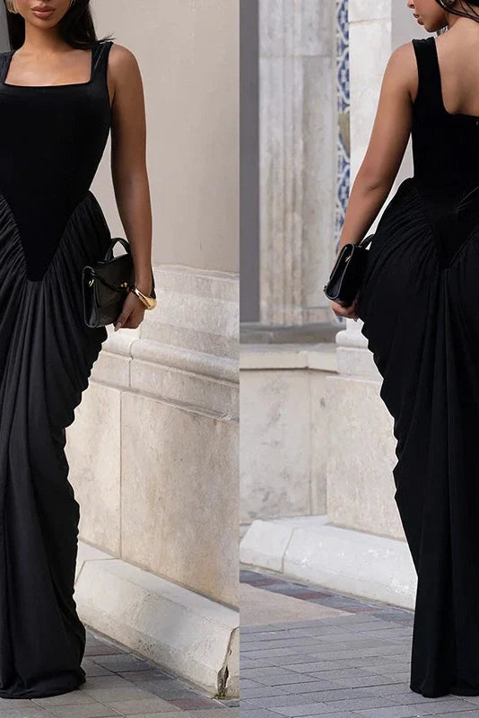 Elegant U-Collar High Waist Backless Sleeveless Maxi Dress