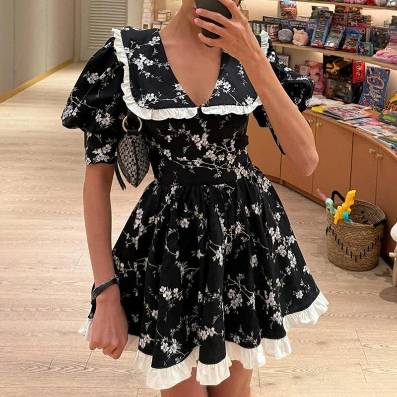 Floral Patchwork High Waist Mini Dress