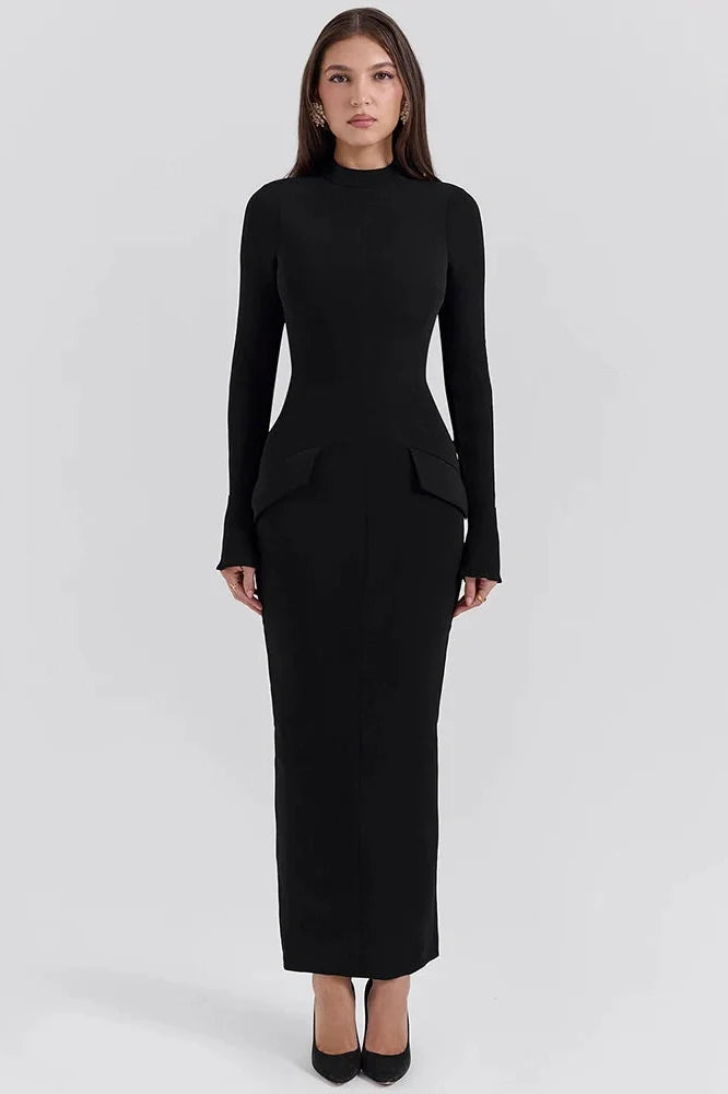 Long Sleeve O-Neck Split Bodycon Maxi Dress