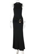 Elegant Backless Slim Sleeveless High Waist Round Neck Maxi Dress