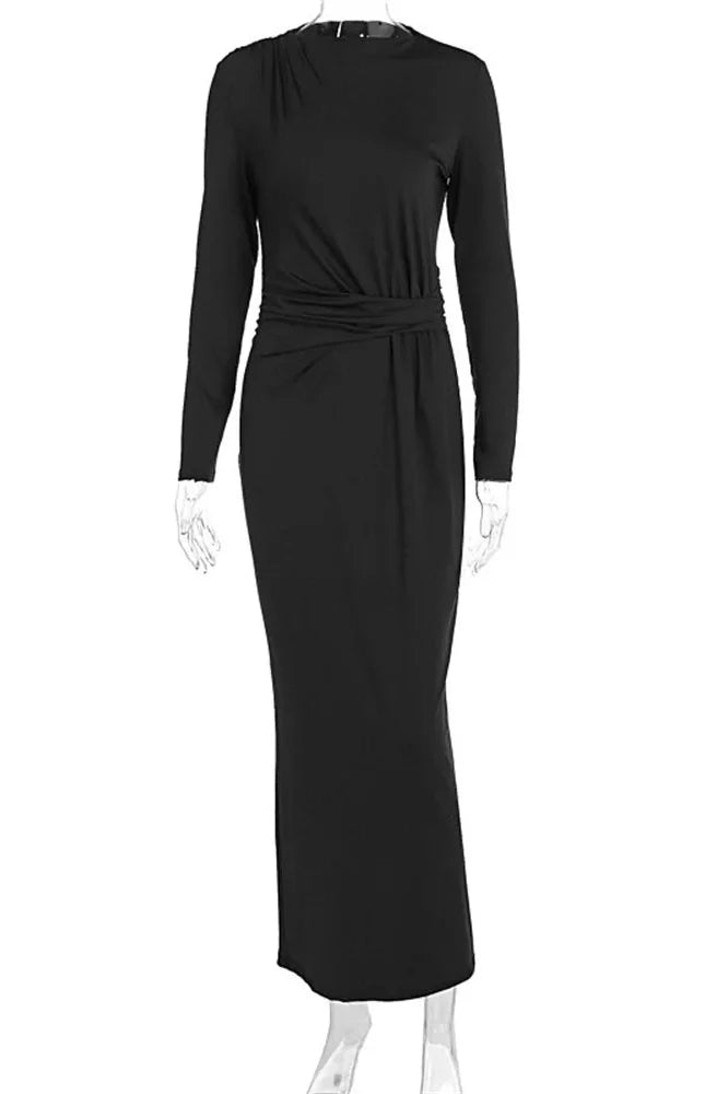 Pleated High Waist Slim Maxi Dress
