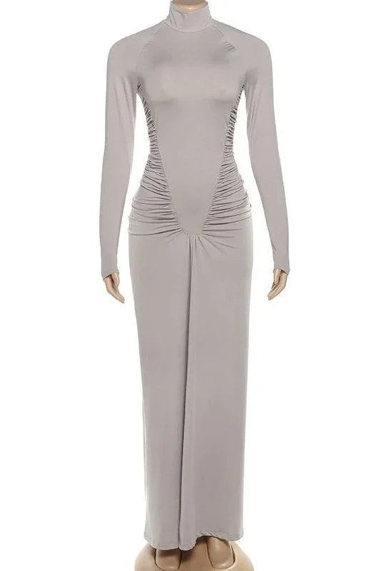 Elegant Turtleneck Slim Long Sleeve High Waist Maxi Dress