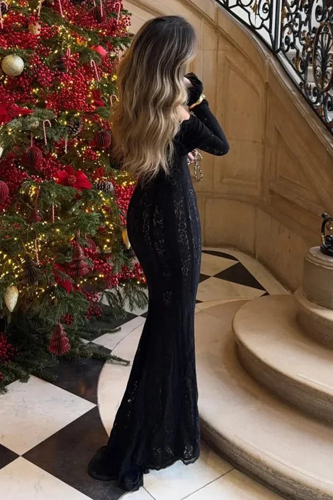 Elegant Lace Flare Sleeve Off-Shoulder Slim Strapless Mini Dress