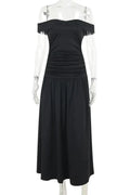 Slim Off-Shoulder Sleeveless High Waist A-Line Maxi Dress