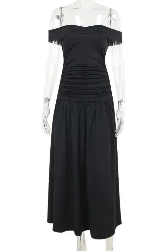 Slim Off-Shoulder Sleeveless High Waist A-Line Maxi Dress