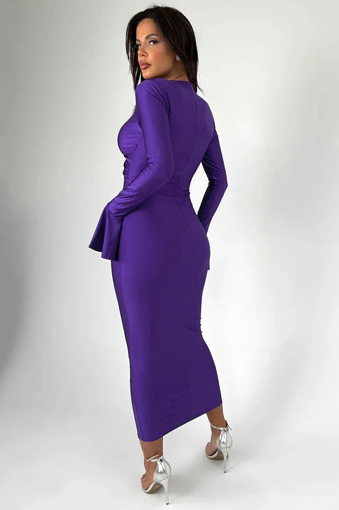 Elegant Hollow Out V Neck Long Flare Sleeve Maxi Dress