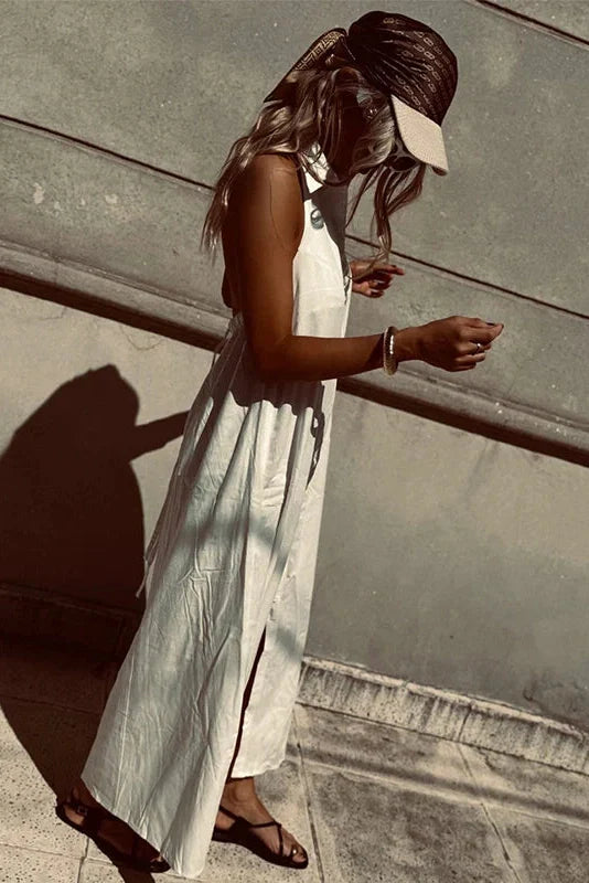 Elegant Sleeveless Button Backless Maxi Dress