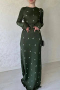 Long Sleeve Slim Patchwork Printed High Waist Maxi Dress