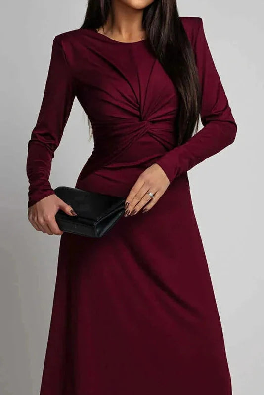 Elegant O-Neck Long Sleeve High Waist Slim Maxi Dress