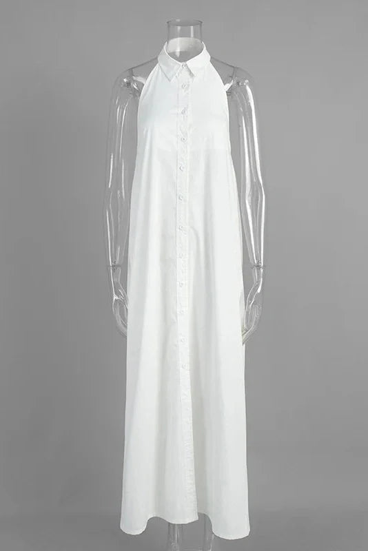 Elegant Sleeveless Button Backless Maxi Dress