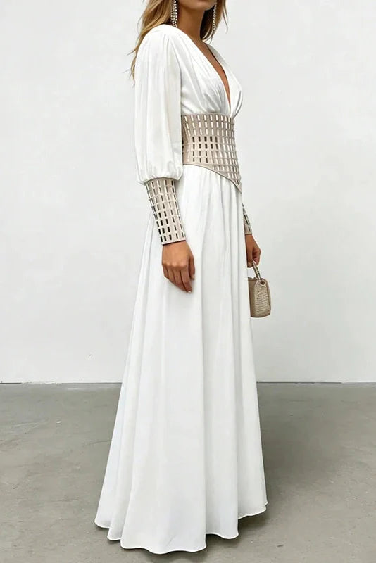 Long Sleeve Slim V-Neck High Waist Maxi Dress