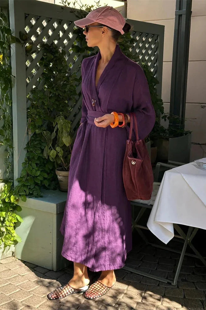 Lace-Up High Waist V-Neck Midi Dress