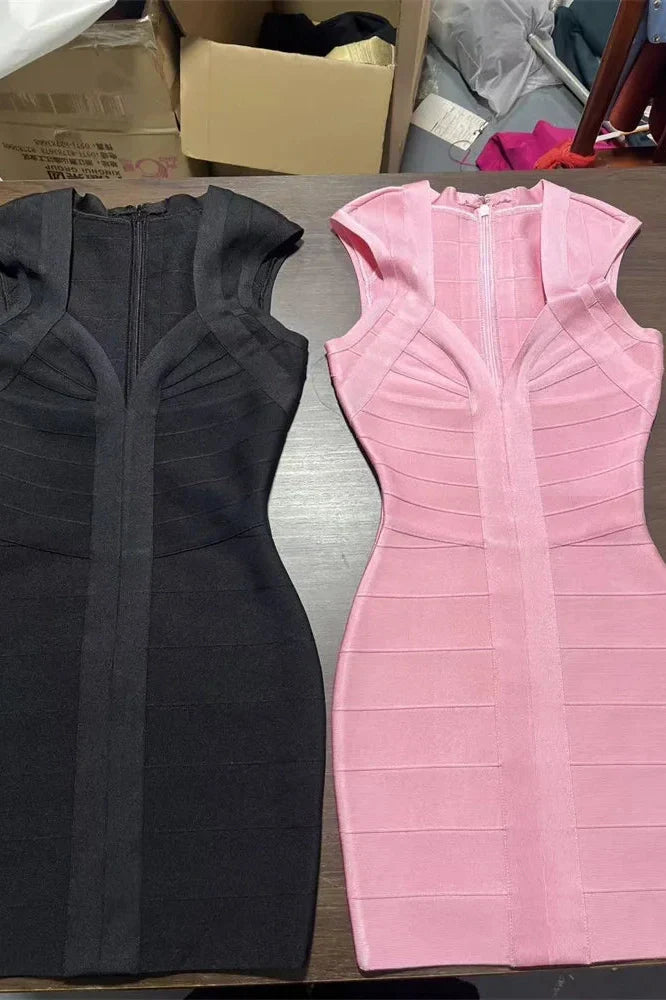 V-Neck Patchwork Slim High Waist Mini Dress