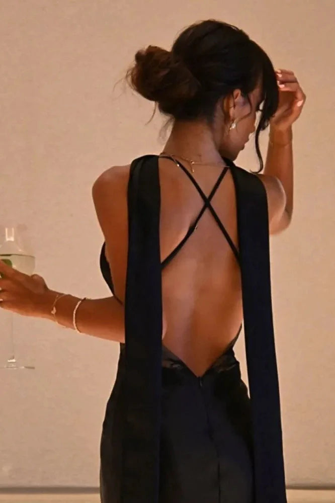V Neck Hollow Out Spaghetti Strap Sleeveless Maxi Dress