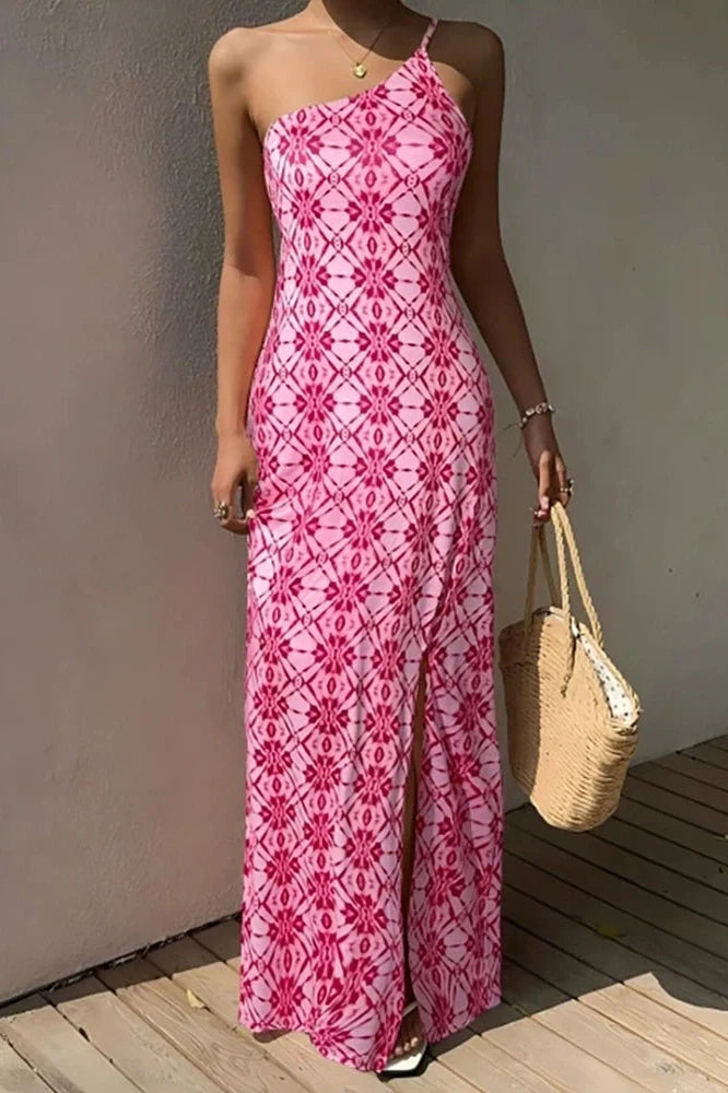 Sleeveless Slim High Waist Printed Pleat Maxi Dress