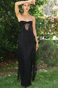 Hollow Out Backless Off-Shoulder Strapless Sleeveless Bodycon Maxi Dress