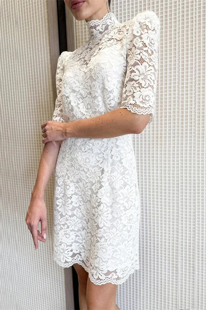 See-Through Lace Patchwork Short Sleeve Mini Dress